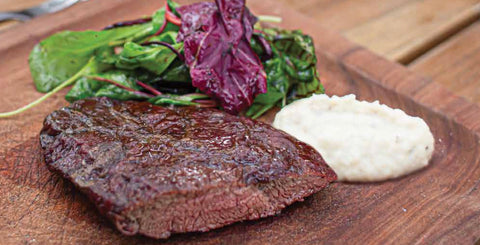 19 - Smoked Flat Iron Steaks, Cauliflower Puree, Red And Green Dock