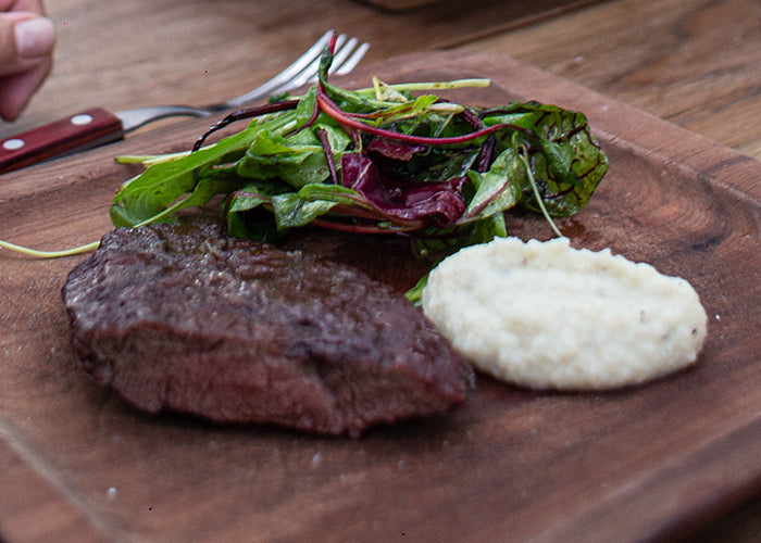 19 - Smoked Flat Iron Steaks, Cauliflower Puree, Red And Green Dock