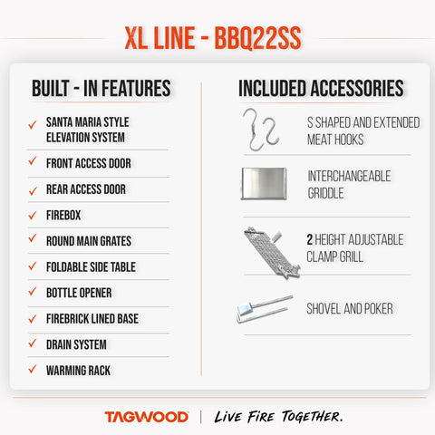 360° Open-Fire Grill 304 Stainless Steel XXL TAGWOOD BBQ22SS