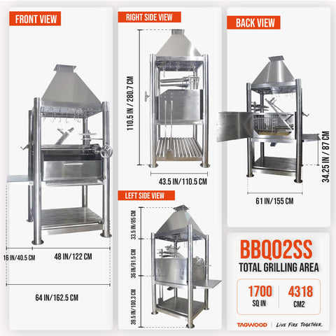 360° Open-Fire Grill 304 Stainless Steel  TAGWOOD BBQ02SS | Pre-Order