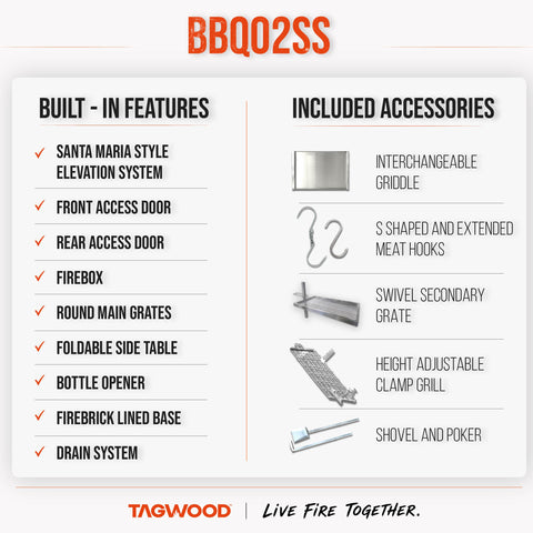 360° Open-Fire Grill 304 Stainless Steel  TAGWOOD BBQ02SS | Pre-Order