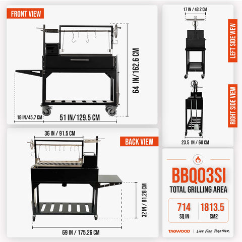 Cold-roll steel and SS304 Santa Maria Style grill TAGWOOD BBQ03SI