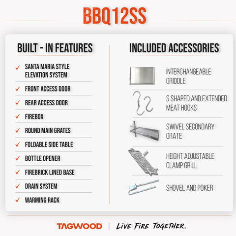 360° Open-Fire Grill 304 Stainless Steel XL TAGWOOD BBQ12SS