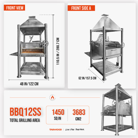 360° Open-Fire Grill 304 Stainless Steel XL TAGWOOD BBQ12SS