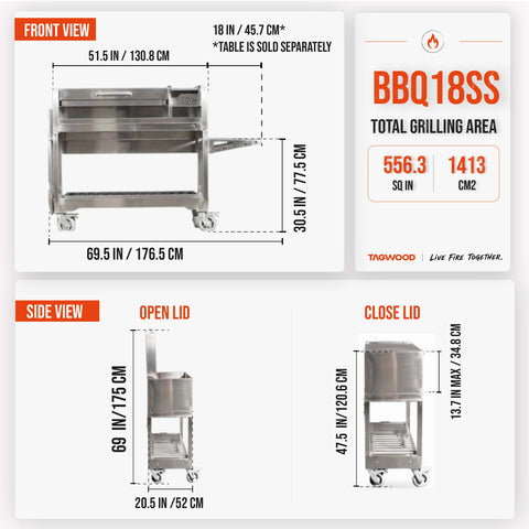 Argentine style SS304  2 level Grill TAGWOOD BBQ18SS
