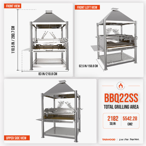 360° Open-Fire Grill 304 Stainless Steel XXL TAGWOOD BBQ22SS