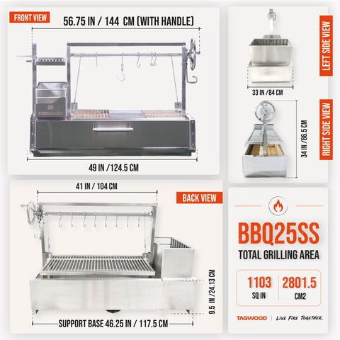 XL Open Fire Built-In Santa Maria Grill TAGWOOD BBQ25SS