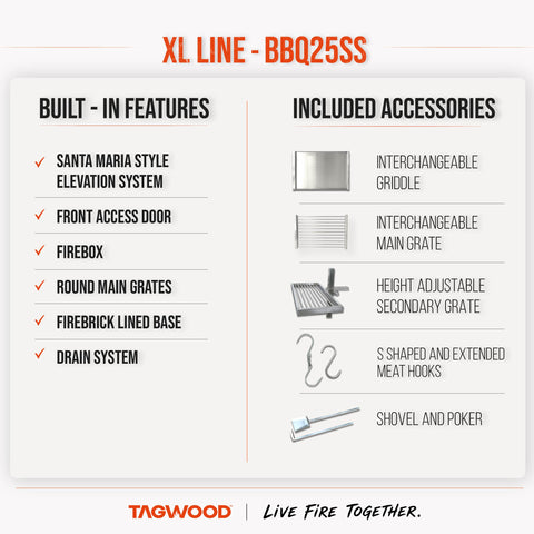 XL Open Fire Built-In Santa Maria Grill TAGWOOD BBQ25SS