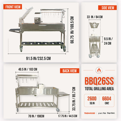 XL Open Fire Santa Maria Grill with Clamp grill TAGWOOD BBQ26SS