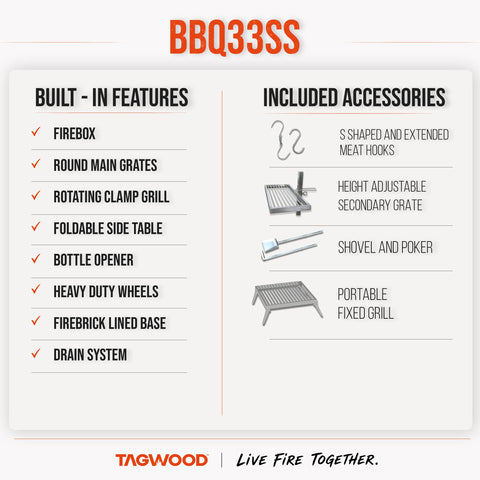 Argentine Clamp Grill with Firebox TAGWOOD BBQ33SS