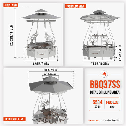 360° Open-Fire Grill 304 Stainless Steel TOWER TAGWOOD BBQ37SS