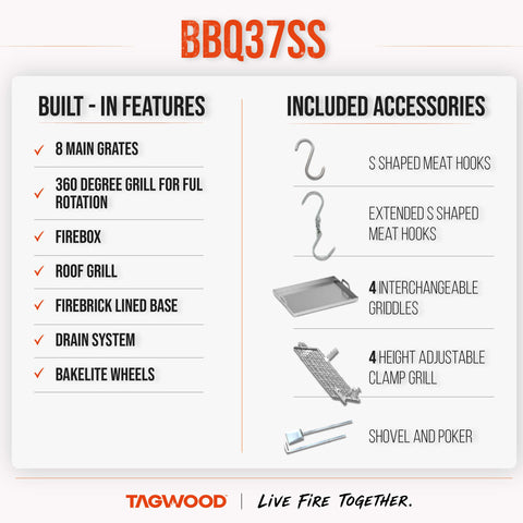 360° Open-Fire Grill 304 Stainless Steel TOWER TAGWOOD BBQ37SS
