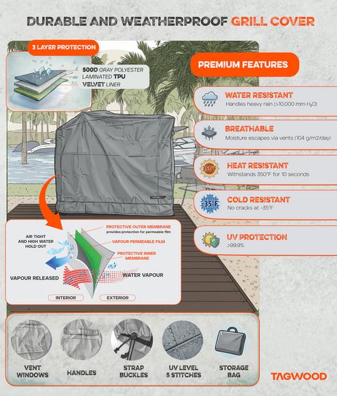BBQ Grill Cover COVE03 for Tagwood BBQ03SS or BBQ03SI Waterproof Heat & Cold Resistant and UV Protection - TAGWOOD BBQ