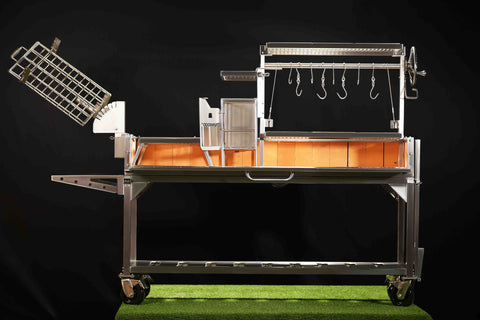 Santa Maria Style Grill enhanced with a 360° rotating Clamp Grill Tagwood BBQ06SS 5 Cooking Zones with a Firebox