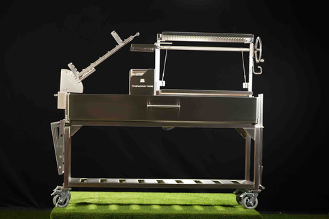 Santa Maria Style Grill enhanced with a 360° rotating Clamp Grill Tagwood BBQ06SS 5 Cooking Zones with a Firebox