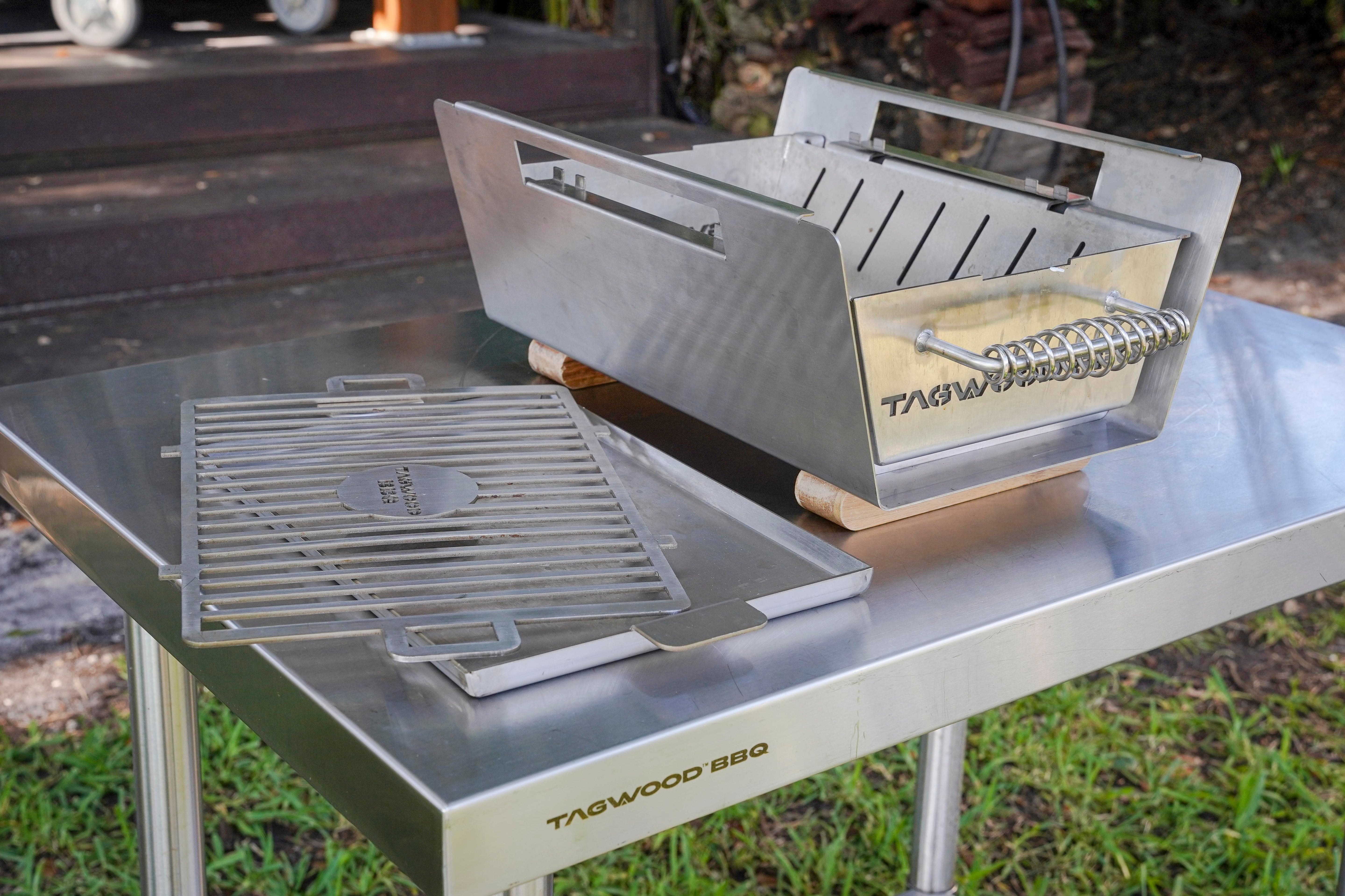 Tagwood BBQ Table Top Warming Brazier | Stainless steel and Acacia wood  | BBQ07SS--