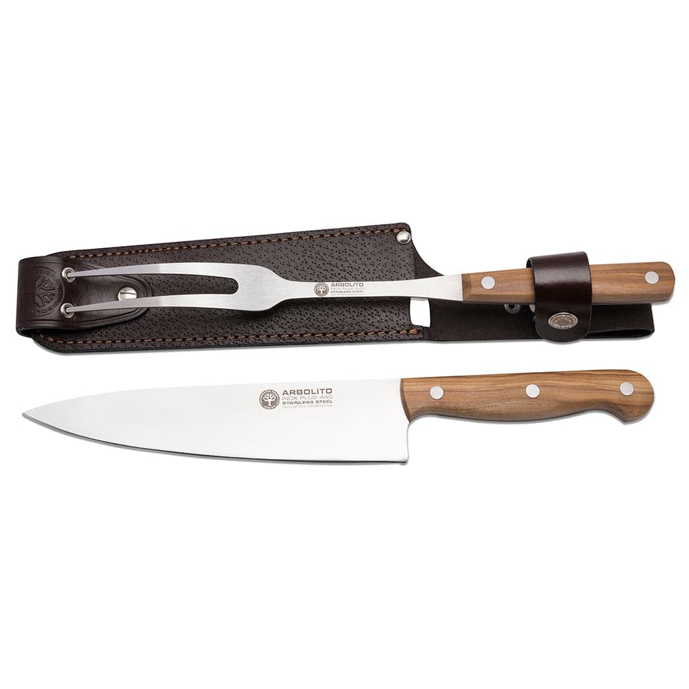 BOKER Premiun Meat Fork, Carving & Steak Knives & Sharpening Tool Set, KF02