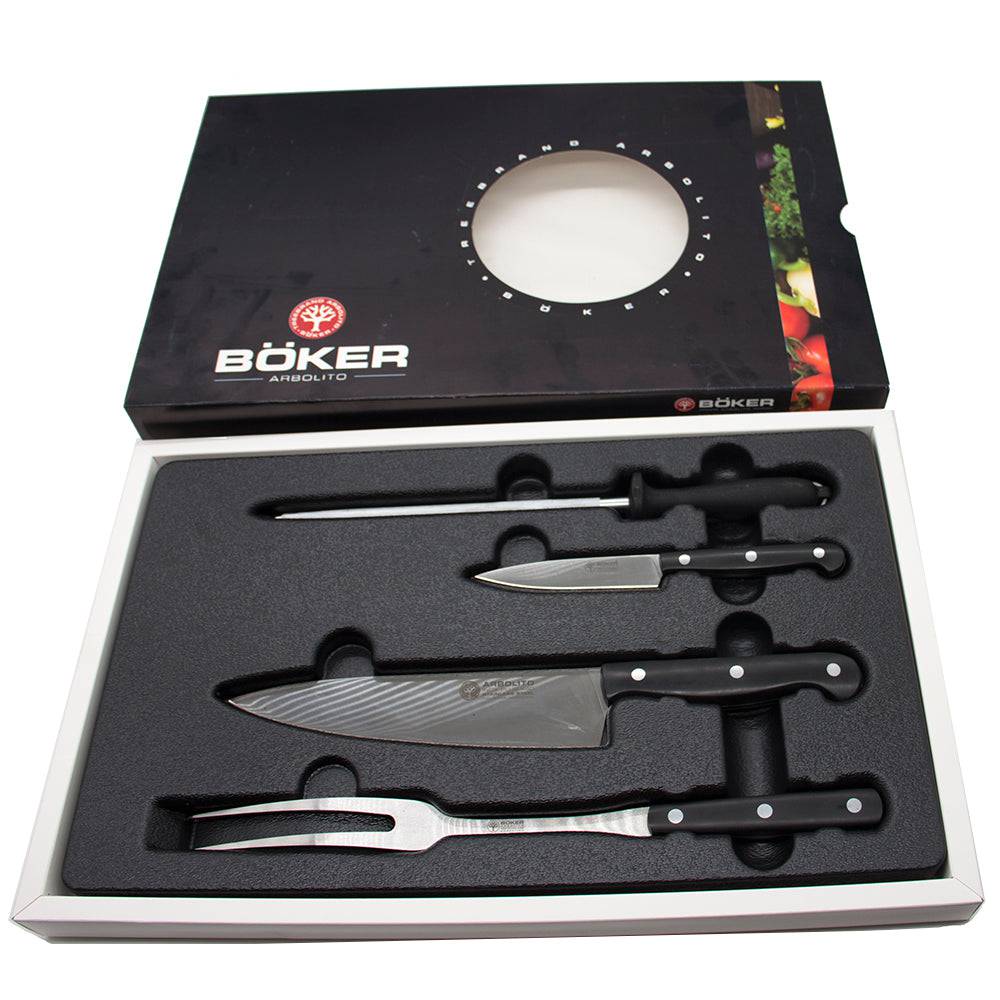 BOKER Premiun Meat Fork, Carving & Steak Knives & Sharpening Tool Set  | KF02 - TAGWOOD BBQ STORES